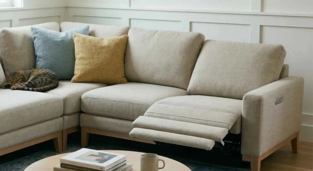 Reclining sectional sofa in a modern living room.