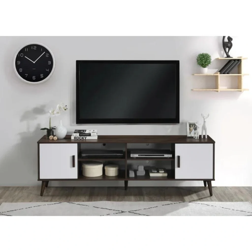 TV stand in a cozy living room setting